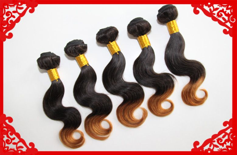 5a grade 100% human weaving virgin peruvian hair two tone color ombre hair body wave