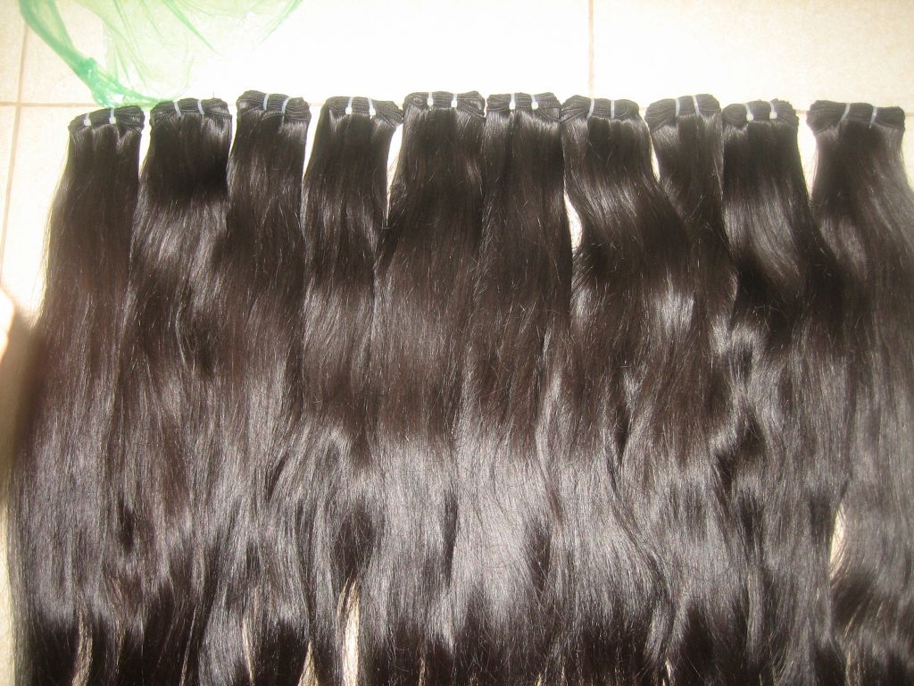 Straight human hair machine wefted hair