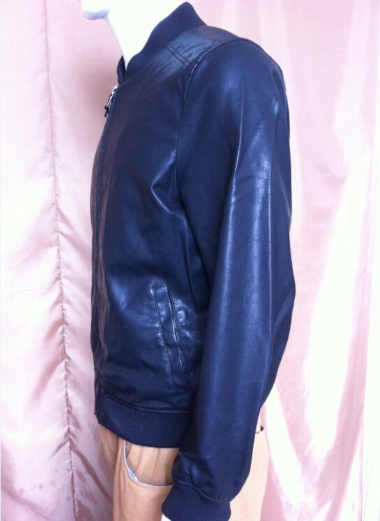 2014 New Fashion man leather jacket PU black coat mens punk sports style quality high lamb PU wholesale