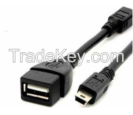 USB A Female to Mini USB B Male Car Audio Conversion Adapter OTG Cable