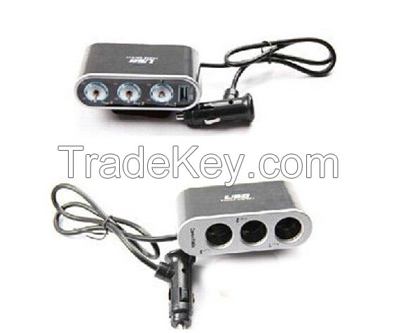 Car Cigarette Lighter Socket Splitter 12V/24V +USB+LED Light Switch