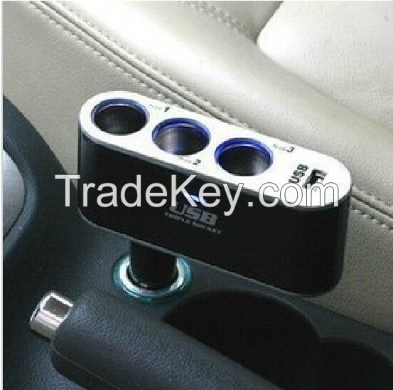 Car Cigarette Lighter Socket Splitter 12V/24V +USB+LED Light Switch