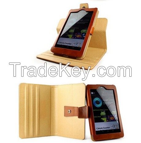 NEW Brown GENUINE Leather ROTARY Folio Case Cover Stand