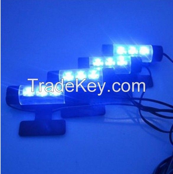 4*3 LED 12V Car Auto Interior Atmosphere Lights Decoration Lamp Blue