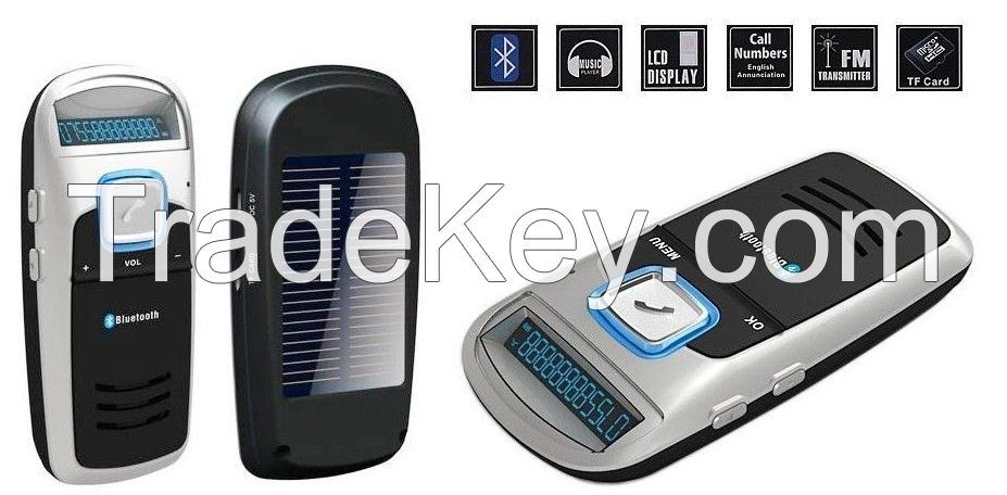 Solar Powered Bluetooth Handsfree Car Kit LCD Display FM