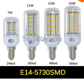 SMD 5730 E14 LED lamp 7W 11W 12W 15W AC 220V Ultra Bright 5730SMD LED