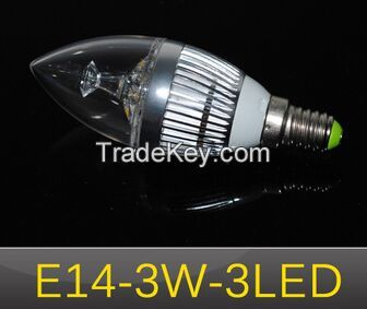 Silver Bubble tip E14 3W 3LED 330 Lumens LED Candle lamps Bulb AC220V
