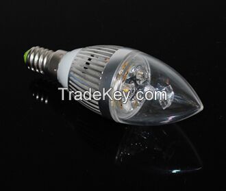 Silver Bubble tip E14 3W 3LED 330 Lumens LED Candle lamps Bulb AC220V