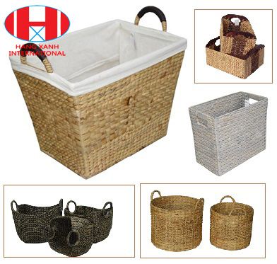 Rectangular Water hyacinth Basket, Rattan baskets, storage baskets, Palm leaf trays, handicraft Vietnam Viet Nam