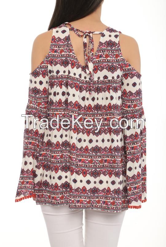 summer loose long sleeve blouses and tops with colorful prints made in Turkey