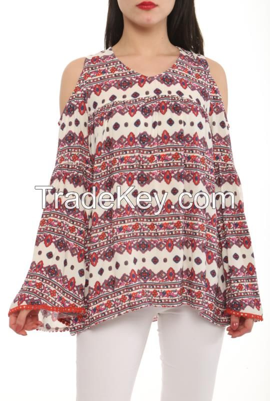 summer loose long sleeve blouses and tops with colorful prints made in Turkey