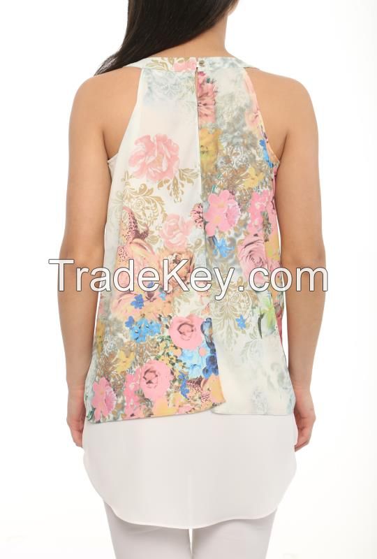 sleeveless blouses with flower prints made in Tureky