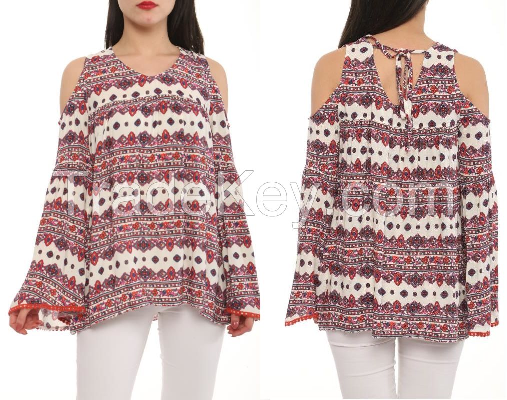 summer loose long sleeve blouses and tops with colorful prints made in Turkey