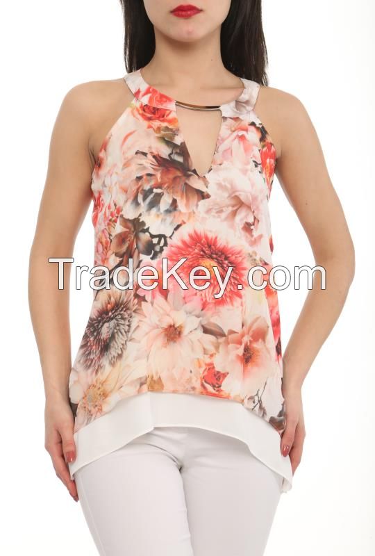 sleeveless blouses with flower prints made in Tureky