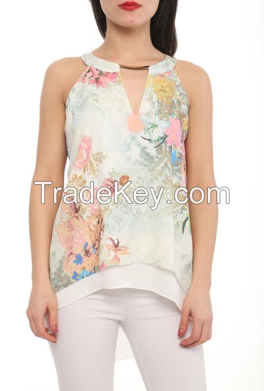 sleeveless blouses with flower prints made in Tureky