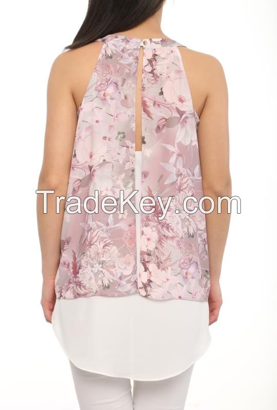 sleeveless blouses with flower prints made in Tureky