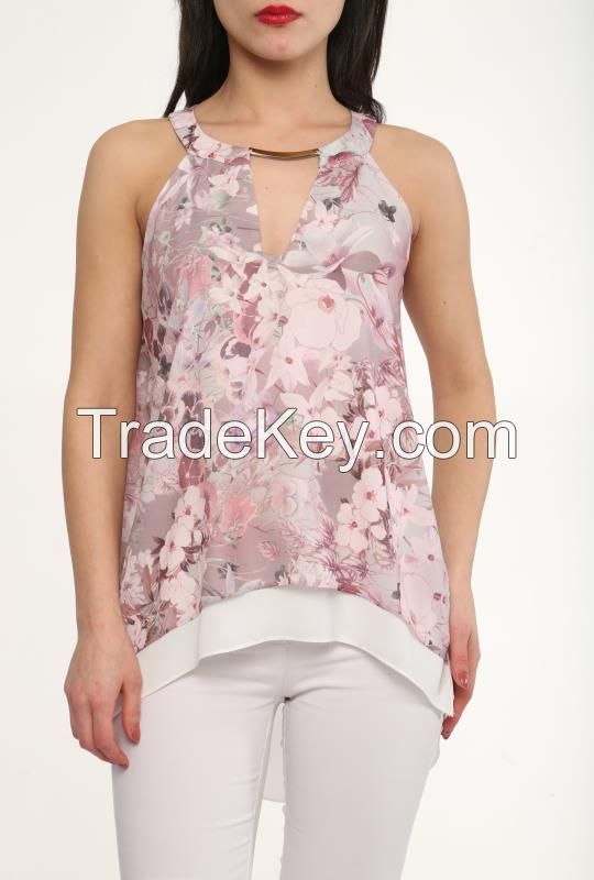 sleeveless blouses with flower prints made in Tureky