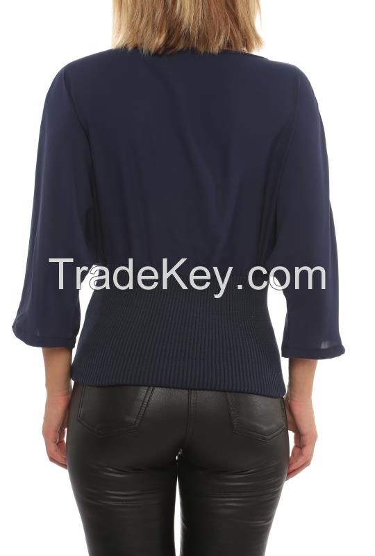 wholesale 3/4 sleeve women blouses with necklace from Turkish supplier