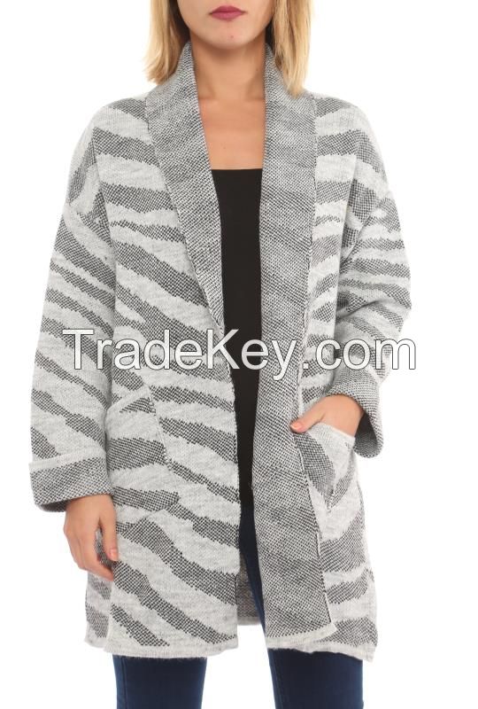 wholesale women long sleeve loose style cardigans with pockets 