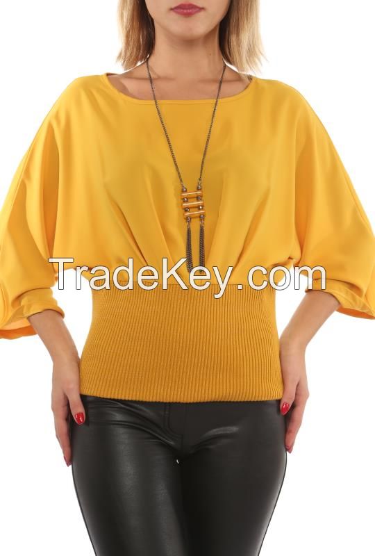 wholesale 3/4 sleeve women blouses with necklace from Turkish supplier