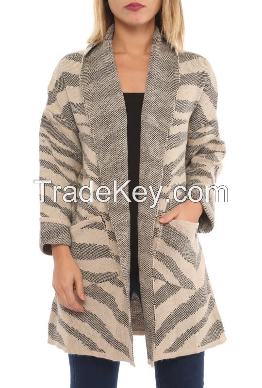 wholesale women long sleeve loose style cardigans with pockets 