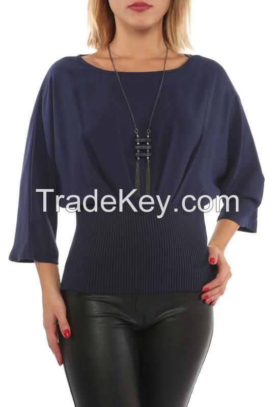 wholesale 3/4 sleeve women blouses with necklace from Turkish supplier