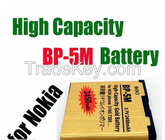 High capacity gold replacement battery BP-5M For Nokia 5610 5700 6500 6500S BP 5M Batterie Batterij Bateria 3.7V 2450mah
