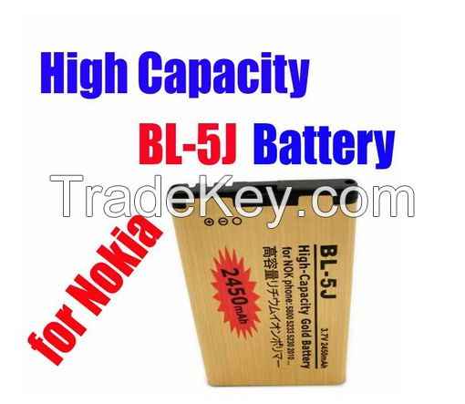 High Capacity Gold BL-5J replacement Battery for Nokia 5800 5230 5233 2010 BL 5J Battery 2450mAh 3.7V