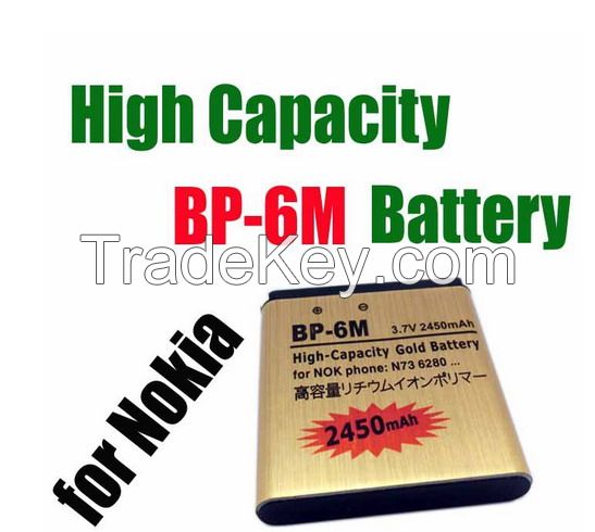 BP-6M High Capacity Gold replacement Battery for NOKIA N93 N73 9300 6233 6280 6282 3250 BP 6M Batteries 2450mAh 3.7V