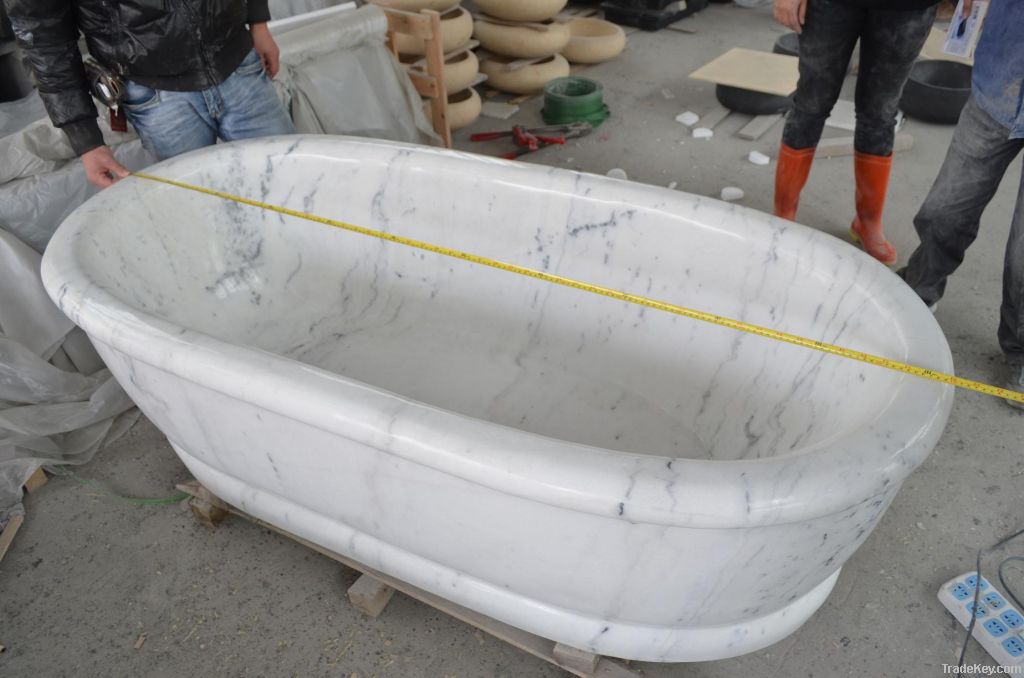 Guangxi white marble freestanding bathtub