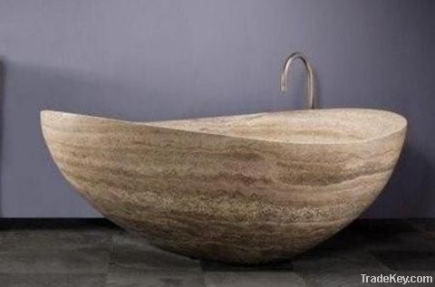 Beige travertine marble bathtub