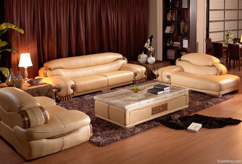 Classic Hand Carve Genuine Leather Sofa (A156)