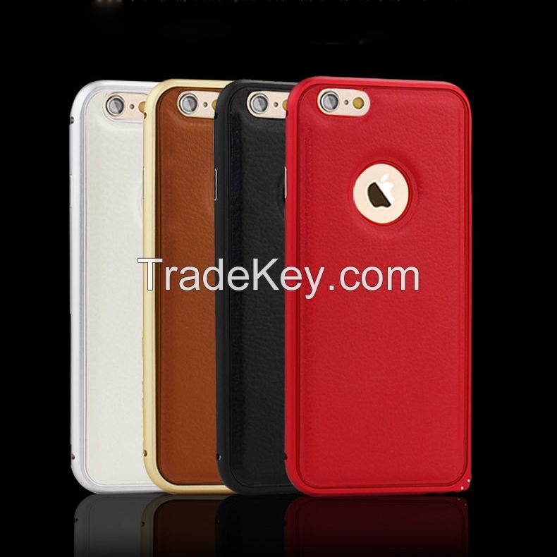 2015 latest Leather back Cover + Metal Bumper Aluminium bumper for iPhone6 leather case with bumper for iphone 6