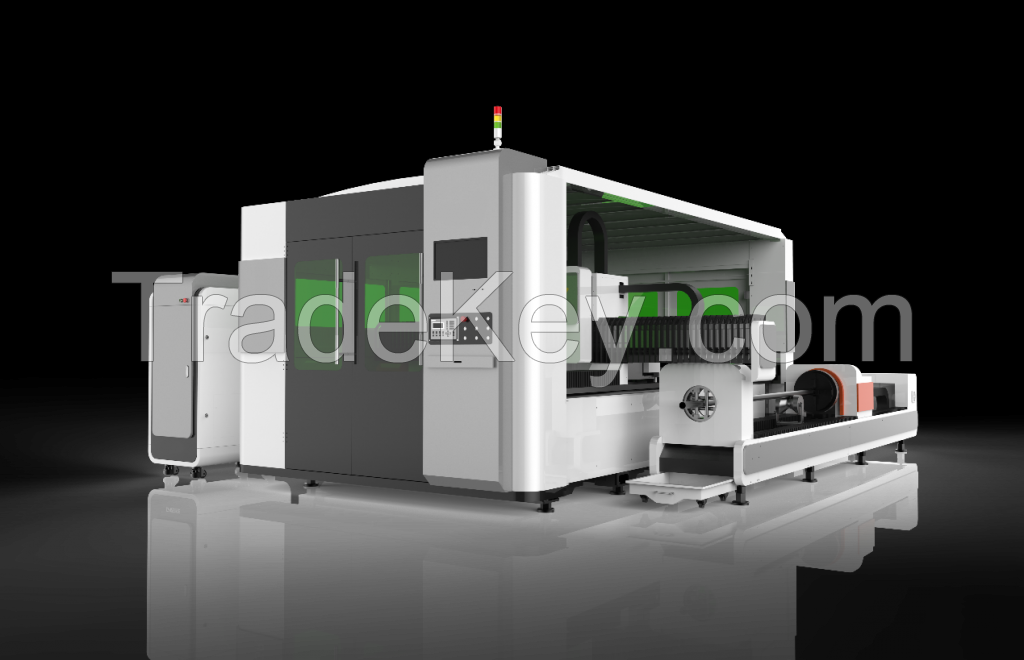 GZ1530HG1 Fiber Laser Cutting Machine with housing and exchange table for tube cutting