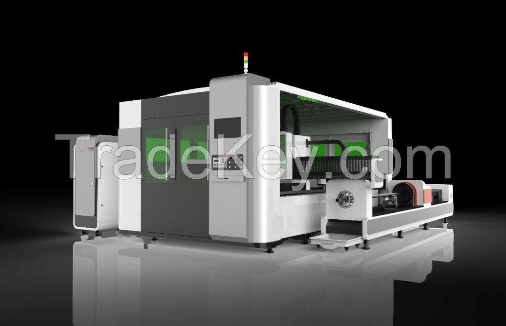 GZ1530CG1 Fiber Laser Cutting Machine with housing and exchange table for both tube and plate cutting
