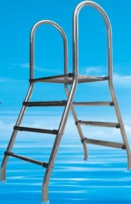 Swimming pool ladder with safety rail