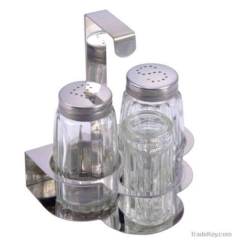 Three-Piece Glass Condiment Set with Holder