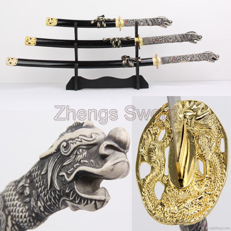 3 Pc. Dragons Tongue Samurai Katana Sword Set & Display Stand dragon