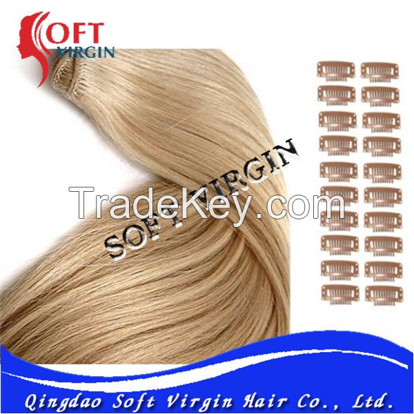 Clip in human hair extensions