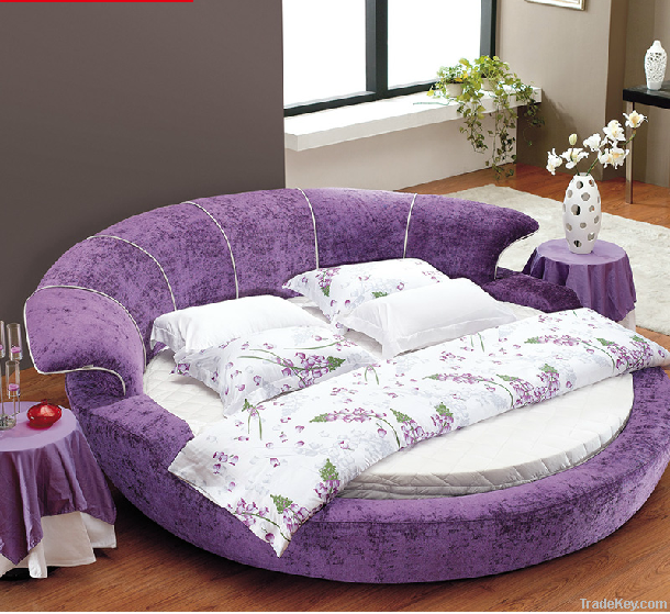 Romantic Purple Fabric Round Bed, Princess Bed, Double Bed