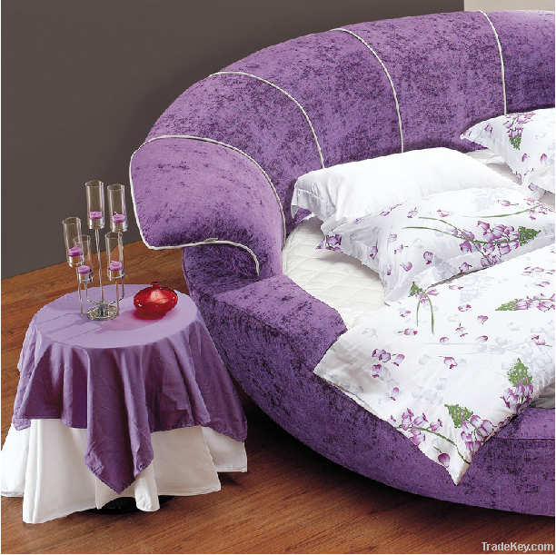 Romantic Purple Fabric Round Bed, Princess Bed, Double Bed