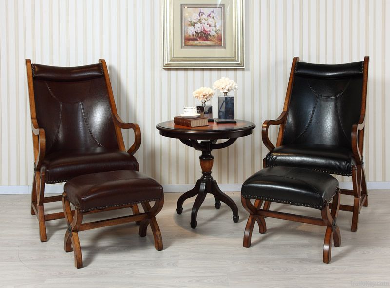 NEW ITEM---American Simple Wooden Leather Leisure Chair, Stool & Ottom
