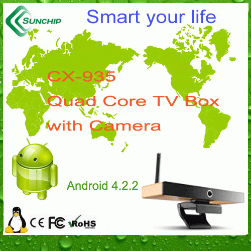 Factory supply, CX-935,  quad core,android smart tv box, built-in skype camera