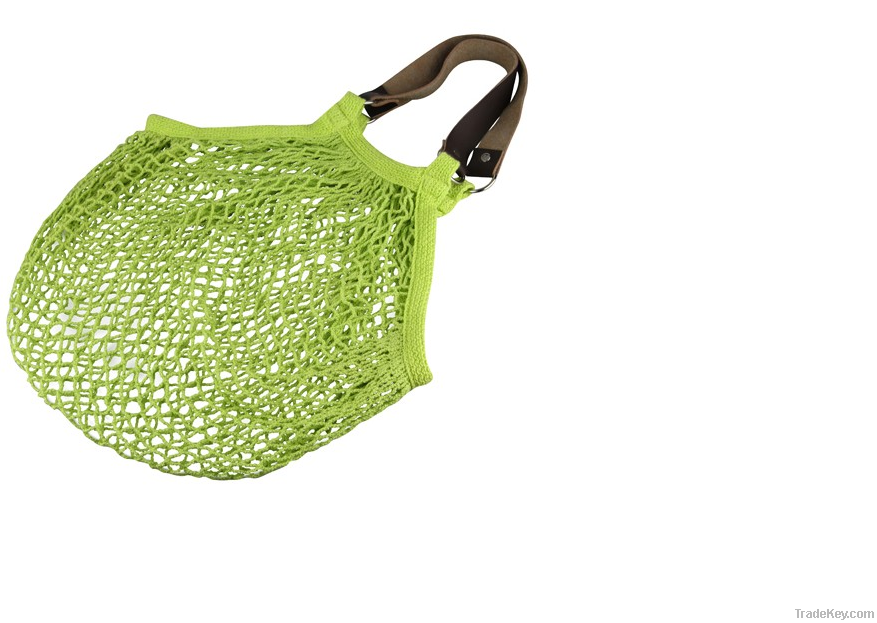 cotton mesh bag with pu hand