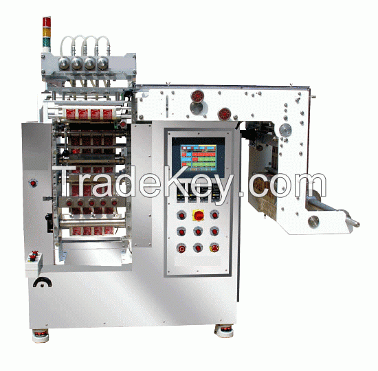 Vertical multilane liquid form-fill-seal machine