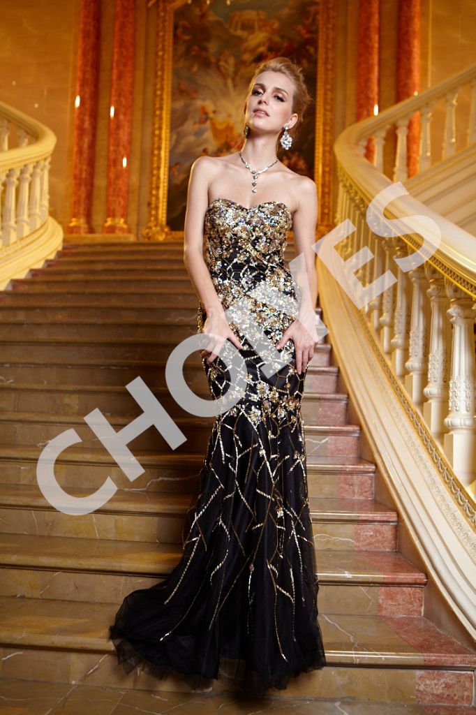 AO62076 black and gold luxury wedding bare back mermaid dress