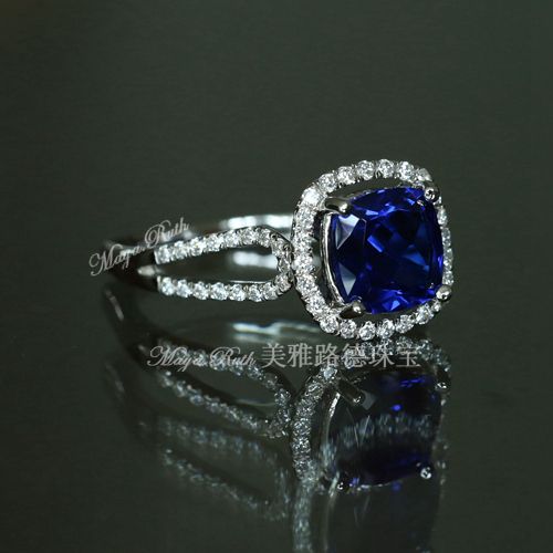 Created Sapphire Ring Blue Color Princess Square Shape 925 Sterling Silver White Gold Plated Fashion Women Gift