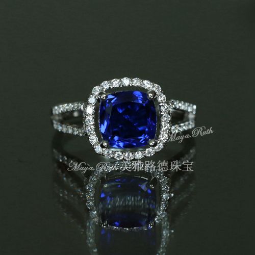Created Sapphire Ring Blue Color Princess Square Shape 925 Sterling Silver White Gold Plated Fashion Women Gift