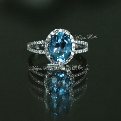 Swiss Blue Topaz Natural Crystal Pigeon Eggs Gem 925 Sterling Silver White Gold Plated Luxury Elegant