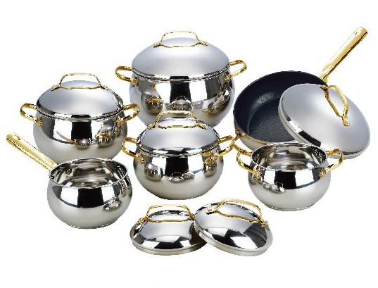 Apple Shape 12pcs Stainless Steel Cookware Set Nonstick and Gold Painted